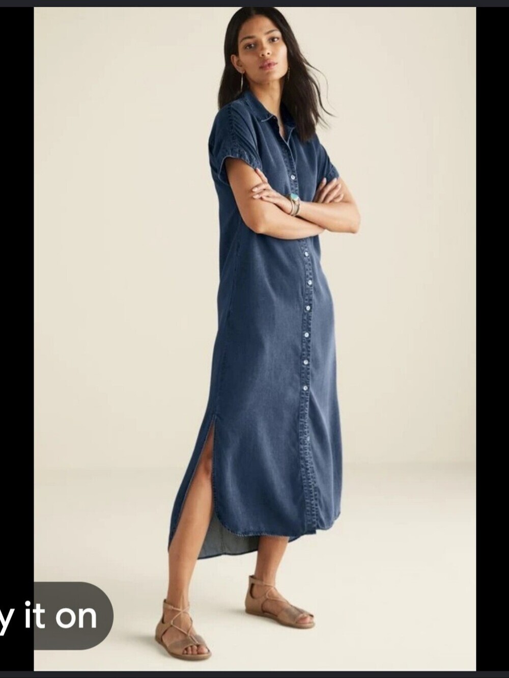 NWT Soft Surroundings Je Veux Short Sleeve Denim Relaxed Shirt Dress Maxi 3X